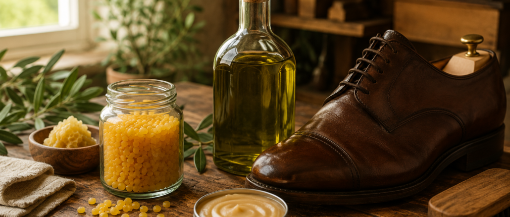 Biologisch abbaubare Schuhcreme aus Bienenwachs und Olivenöl selber machen