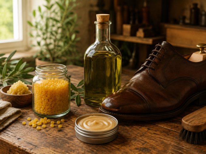 Biologisch abbaubare Schuhcreme aus Bienenwachs und Olivenöl selber machen