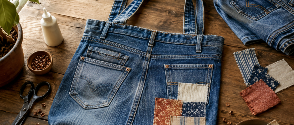 Upcycling für alte Jeans: Robuste Einkaufstaschen ohne Nähmaschine basteln